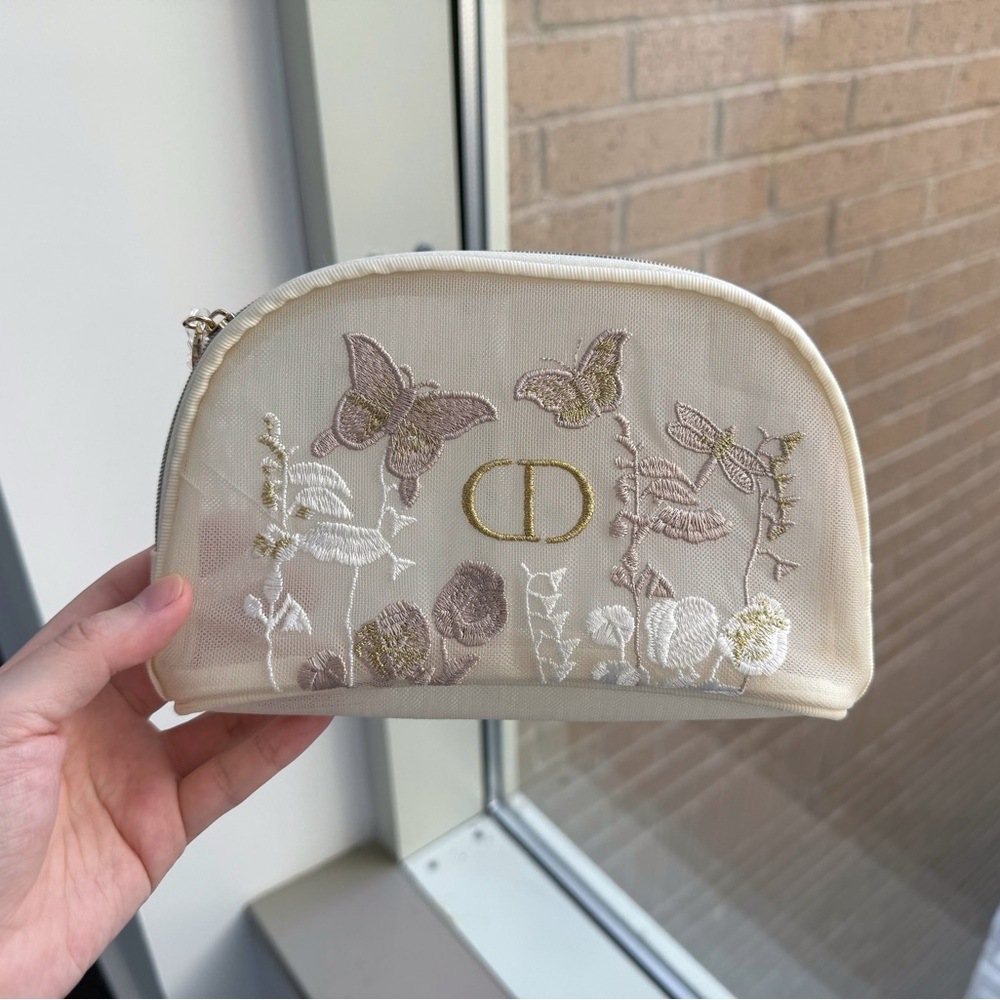 Dior Beauty Floral Embroidered Mesh Pouch With Box